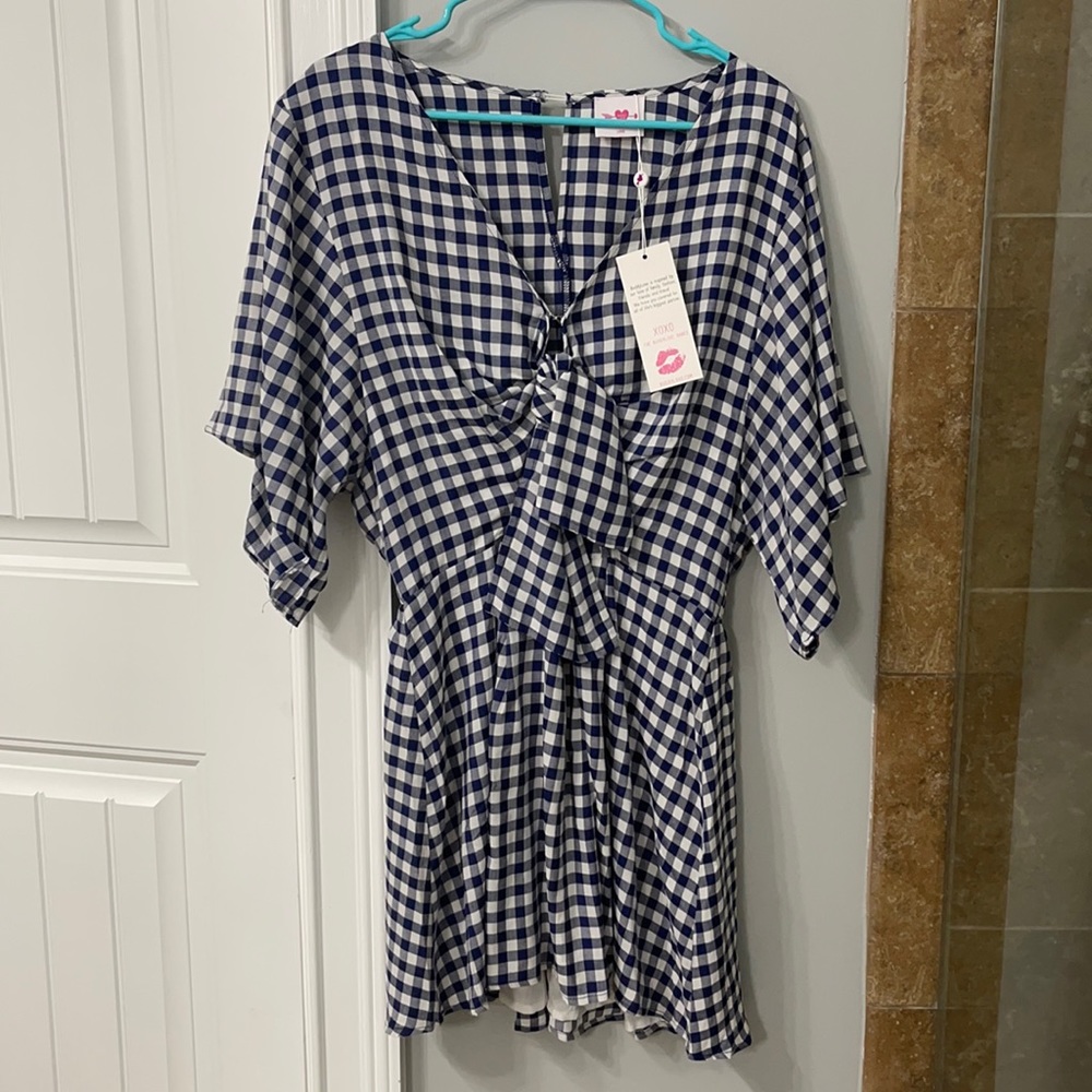 NWT Buddy Love tie front dress- navy check
